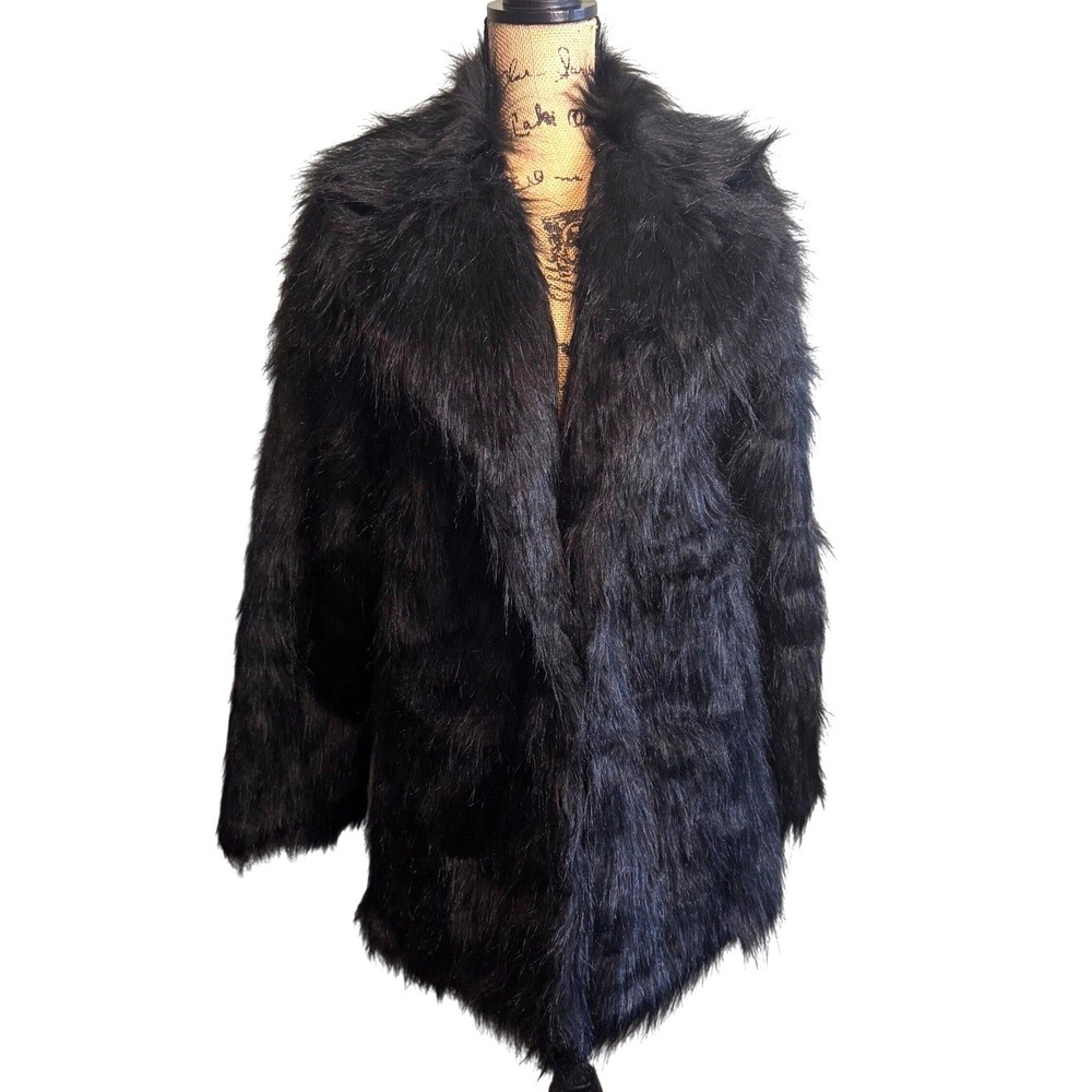 NWOT‎ Aixirui Womens Winter Cozy Luxury Shaggy Faux Fur Topper Coat Medium Black
